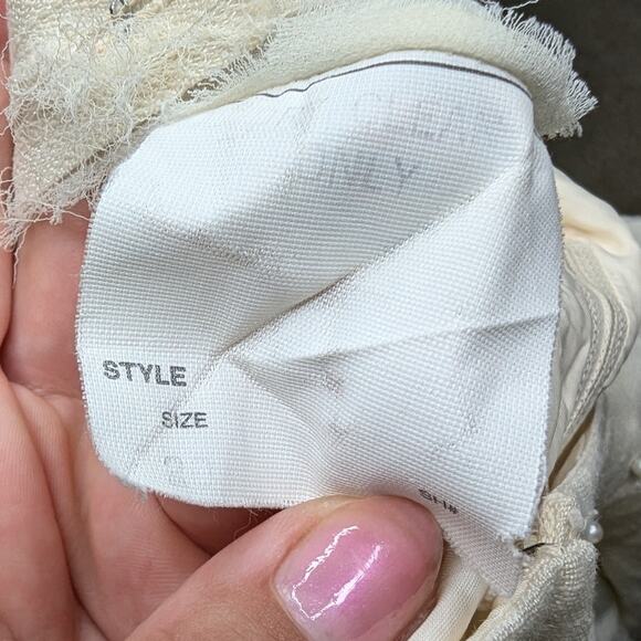 Vtg 1980s Michael Maiello Pat Richards Ivory Pearl Beaded Tiered Midi Dress 20 - Picture 8 of 9